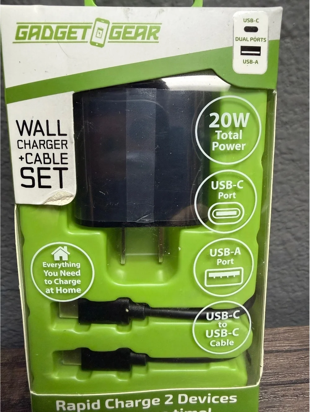 20W USB-C Wall Charger Block & 3ft USB-C to USB-C Fast Charging Cable Set Black